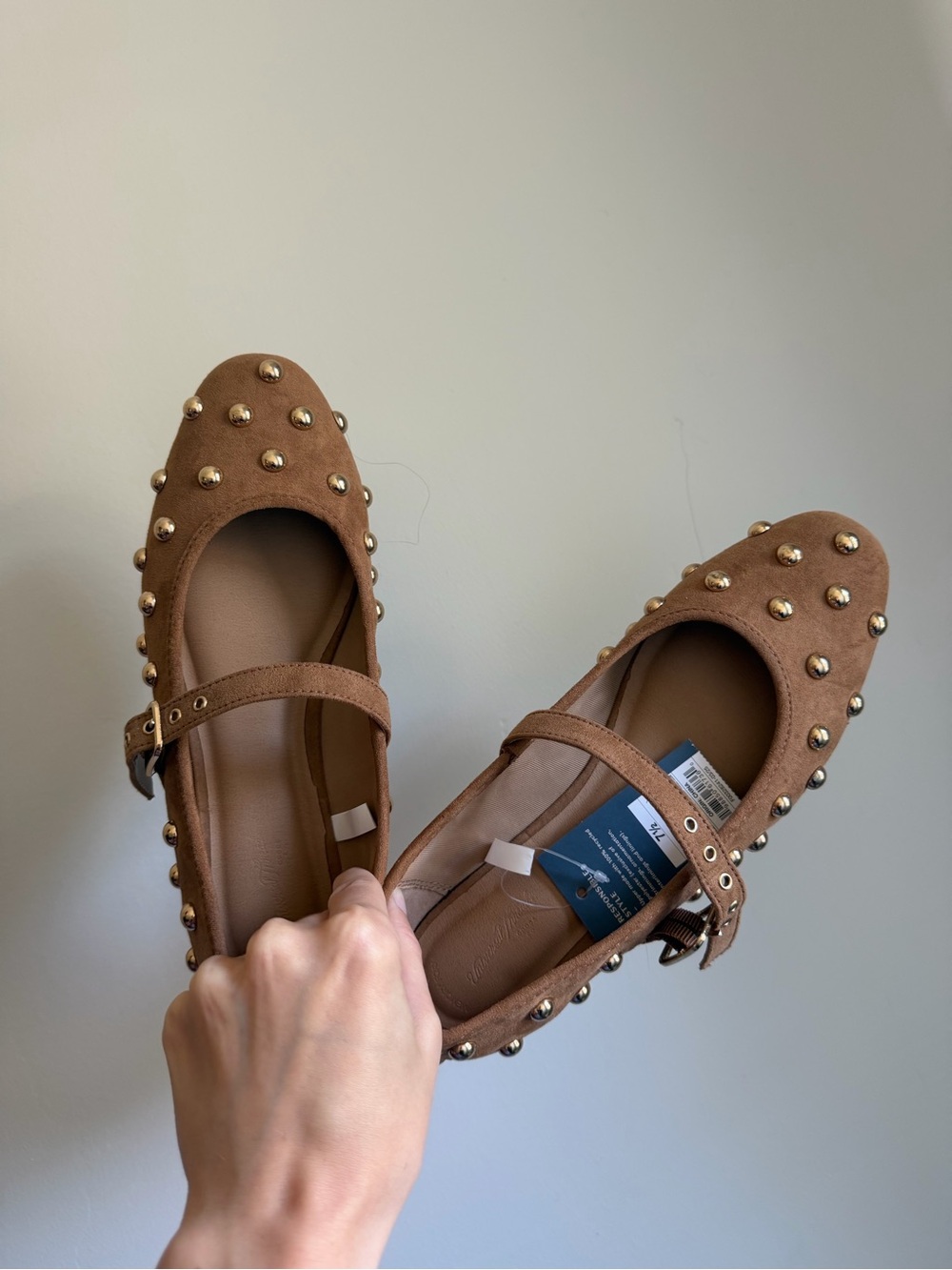 Brown Studded Mary Jane Flats